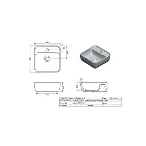Prt 0711 Porto Çanak Lavabo Batarya Delikli 40x40 Cm