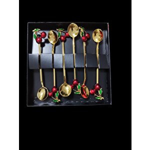 6 Adet Kirazlı Çay Kaşığı Seti Dekoratif Çay Kaşığı Seti