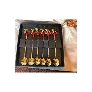 6 Adet Kirazlı Çay Kaşığı Seti Dekoratif Çay Kaşığı Seti
