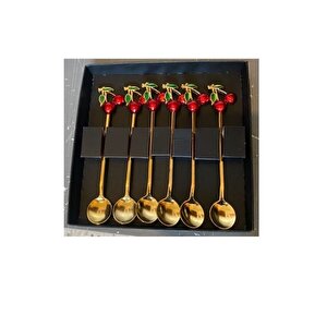 6 Adet Kirazlı Çay Kaşığı Seti Dekoratif Çay Kaşığı Seti