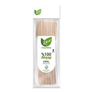Roll-up Doğaya Dönüş Ekolojik Doğal Doğa Dostu %100 Ahşap Çatal - 16 Cm. - 8'li Paket