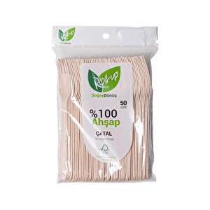 Roll-up Doğaya Dönüş Ekolojik Doğal Doğa Dostu %100 Ahşap Çatal - 16 Cm. - 50'li Paket