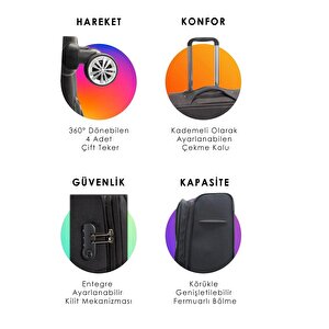 Es Polo Bordo Küçük Orta Ve Büyük Boy 3'lü Özel Kabartmalı Kumaş Valiz Seti