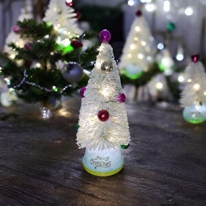 Vip Deluxe Beyaz Karli Yilbaşi Ağaci Süslü Renkli̇ Ci̇ci̇ Toplu Işikli Noel Ağaci 24 Cm Gün Işiği Ledli̇