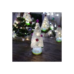 Vip Deluxe Beyaz Karli Yilbaşi Ağaci Süslü Renkli̇ Ci̇ci̇ Toplu Işikli Noel Ağaci 24 Cm Gün Işiği Ledli̇