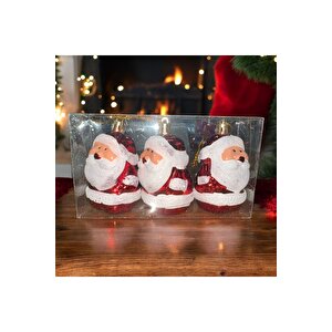 Vip Deluxe 3 Adet 8 Cm Parlak Si̇mli̇ Kirmizi Noel Baba Yilbaşi Ağaci Süsleri̇ Noel Ağaci Süsleri̇