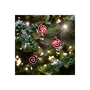 Vip Deluxe 3 Adet Şeker Çubuk Yilbaşi Ağaçi Süsü 10 Cm Parlak Si̇mli̇ Kirmizi Noel Yilbaşi Süsleri̇