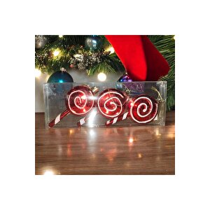 Vip Deluxe 3 Adet Şeker Çubuk Yilbaşi Ağaçi Süsü 10 Cm Parlak Si̇mli̇ Kirmizi Noel Yilbaşi Süsleri̇