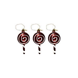 Vip Deluxe 3 Adet Şeker Çubuk Yilbaşi Ağaçi Süsü 10 Cm Parlak Si̇mli̇ Kirmizi Noel Yilbaşi Süsleri̇