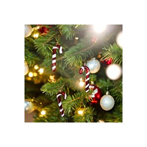 Vip Deluxe 6 Adet Baston Süs 13 Cm Parlak Si?mli? Kirmizi Yilbaşi Ağaci Süsleri? Noel Ağaci Süsleri?
