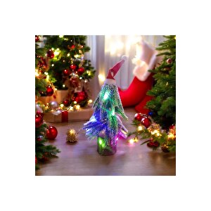 Vip Deluxe Beyaz Karli Yilbaşi Ağaci Renkli̇ Led Işikli Noel Ağaci Şapkali Kütüklü Noel Ağaci 22 Cm
