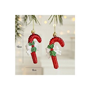 Vip Deluxe 3 Adet Fi̇yonklu Baston Çubuk Yilbaşi Ağaç Süsü 10 Cm Parlak Si̇mli̇ Kirmizi Noel Süsleri̇