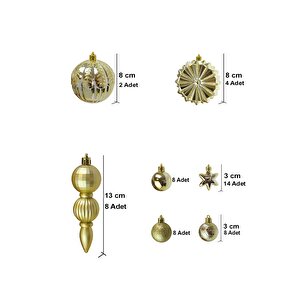 Yılbaşı Ağacı Süsleri Karışık Figürlü Yeni Yıl Ağaç Süsleme Seti Gold 52'li