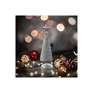 Deluxe Gümüş Metal Yilbaşi Çam Ağaci Parlak Si̇mli̇ Noel Ağaci 21 Cm Çam Ağaci Dekor