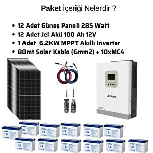 Teknovayon Arge Güneş Enerjisi Bağ Evi Solar Paketi 5kva Akıllı İnverter 410w Güneş Paneli 100ah Jel Akü