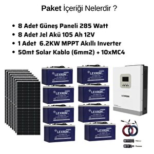 Teknovayon Arge Güneş Enerjisi Bağ Evi Solar Paketi 5kva Akıllı İnverter 410w Güneş Paneli 100ah Jel Akü