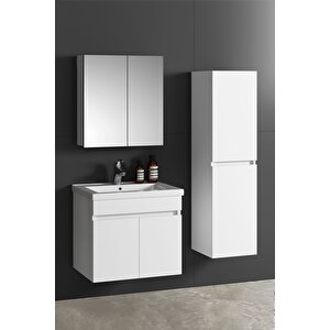 Çiğdem 55+35 Cm Beyaz Mdf Seramik Lavabolu Asma Banyo Dolabı Takımı 55 cm