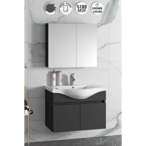 Yıldız 80 Cm Antrasit Gri Mat Mdf Seramik Lavabolu Asma Banyo Dolabı Takımı 80 cm