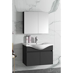 Yıldız 80 Cm Antrasit Gri Mat Mdf Seramik Lavabolu Asma Banyo Dolabı Takımı 80 cm