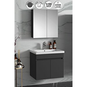 Çiğdem 55 Cm Antrasit Gri Mat Mdf Seramik Lavabolu Asma Banyo Dolabı Takımı 55 cm