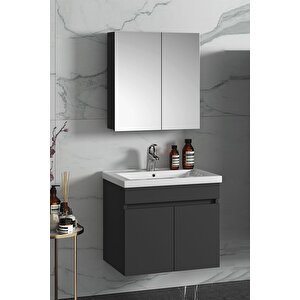 Çiğdem 55 Cm Antrasit Gri Mat Mdf Seramik Lavabolu Asma Banyo Dolabı Takımı 55 cm
