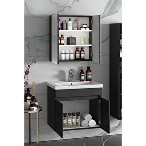 Çiğdem 55 Cm Antrasit Gri Mat Mdf Seramik Lavabolu Asma Banyo Dolabı Takımı 55 cm