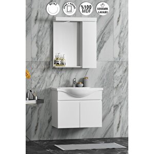 Yıldız 55 Cm Beyaz Mdf Seramik Lavabolu Asma Banyo Dolabı Takımı 55 cm