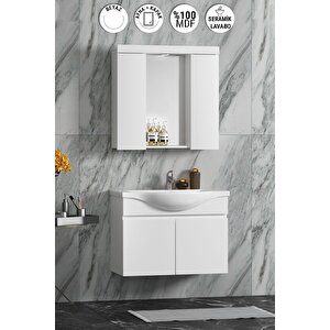 Yıldız 80 Cm Beyaz Mdf Seramik Lavabolu Asma Banyo Dolabı Takımı 80 cm