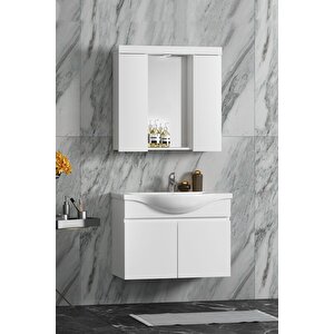 Yıldız 80 Cm Beyaz Mdf Seramik Lavabolu Asma Banyo Dolabı Takımı 80 cm