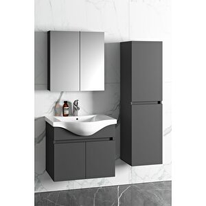 Yıldız 55+35 Cm Antrasit Gri Mat Mdf Seramik Lavabolu Asma Banyo Dolabı Takımı 55 cm
