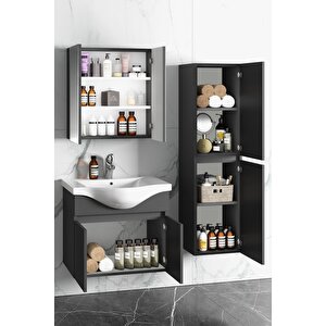 Yıldız 55+35 Cm Antrasit Gri Mat Mdf Seramik Lavabolu Asma Banyo Dolabı Takımı 55 cm