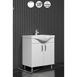 Yıldız 80 Cm Beyaz Mdf Seramik Lavabolu Ayaklı Banyo Alt Dolabı 80 cm
