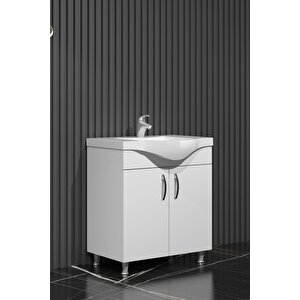 Yıldız 80 Cm Beyaz Mdf Seramik Lavabolu Ayaklı Banyo Alt Dolabı 80 cm