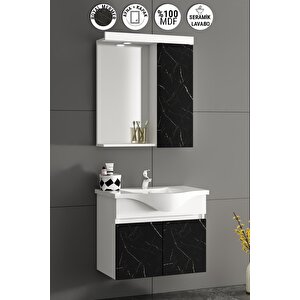 Yıldız 65 Cm Beyaz-royal Mermer Mdf Seramik Lavabolu Asma Banyo Dolabı Takımı 65 cm