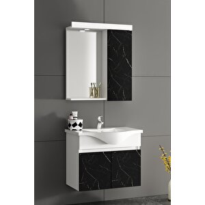 Yıldız 65 Cm Beyaz-royal Mermer Mdf Seramik Lavabolu Asma Banyo Dolabı Takımı 65 cm