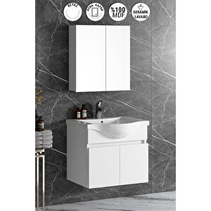 Yıldız 55 Cm Beyaz Mdf Seramik Lavabolu Asma Banyo Dolabı Takımı 55 cm