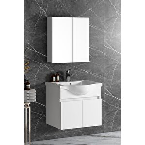 Yıldız 55 Cm Beyaz Mdf Seramik Lavabolu Asma Banyo Dolabı Takımı 55 cm
