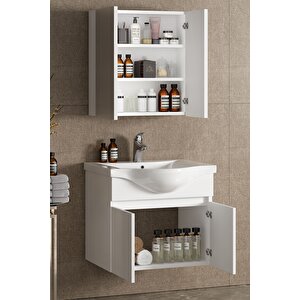 Yıldız 55 Cm Beyaz Mdf Seramik Lavabolu Asma Banyo Dolabı Takımı 55 cm