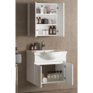 Yıldız Dıştan 65 Cm Beyaz Mdf Seramik Lavabolu Asma Banyo Dolabı Takımı 65 cm