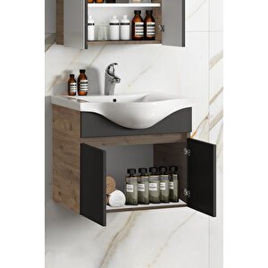 Yıldız 55 Cm Atlantik Çam-antrasit Gri Mat Mdf Seramik Lavabolu Asma Banyo Alt Dolabı 55 cm