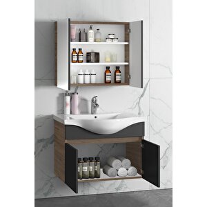 Yıldız 80 Cm Atlantik Çam-antrasit Gri Mat Mdf Seramik Lavabolu Asma Banyo Dolabı Takımı 80 cm