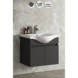 Yıldız 65 Cm Antrasit Gri Mat Mdf Seramik Lavabolu Asma Banyo Alt Dolabı  65 cm