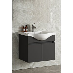Yıldız 65 Cm Antrasit Gri Mat Mdf Seramik Lavabolu Asma Banyo Alt Dolabı  65 cm