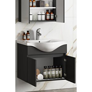 Yıldız 65 Cm Antrasit Gri Mat Mdf Seramik Lavabolu Asma Banyo Alt Dolabı  65 cm