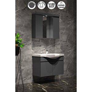 Yıldız 80 Cm Antrasit Gri Mat Mdf Seramik Lavabolu Asma Banyo Dolabı Takımı 80 cm