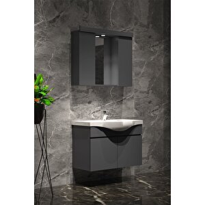 Yıldız 80 Cm Antrasit Gri Mat Mdf Seramik Lavabolu Asma Banyo Dolabı Takımı 80 cm
