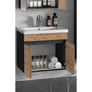 55 Cm Antrasit Gri Mat-atlantik Çam Mdf Seramik Lavabolu Asma Banyo Alt Dolabı 55 cm