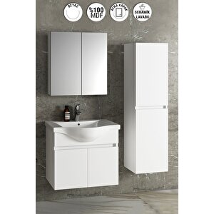 Yıldız 55+35 Cm Beyaz Mdf Seramik Lavabolu Asma Banyo Dolabı Takımı 55 cm