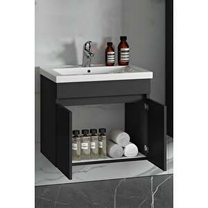Çiğdem 65 Cm Antrasit Gri Mat Mdf Seramik Lavabolu Asma Banyo Alt Dolabı 65 cm
