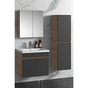 Çiğdem 55+35 Cm Atlantik Çam- Antrasit Gri Mat Mdf Seramik Lavabolu Asma Banyo Dolabı Takımı 55 cm